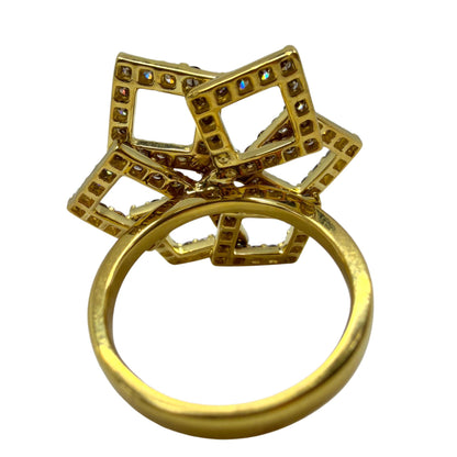 18K Yellow Gold 2.43 Carat Round Cut Brown and White Diamond Flower Ring