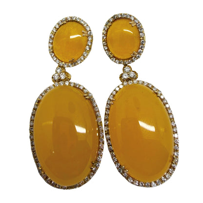 18K Yellow Gold Diamond and Honey Agate Drop Earrings