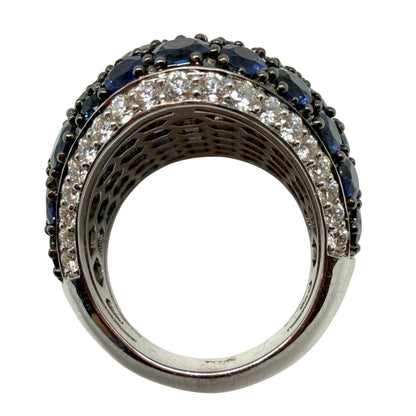 18K White Gold Diamond and 9.91 Carat Sapphire Dome Ring