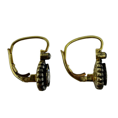18K Yellow Gold and Silver Top .77 Carat Rose Cut Diamond Drop Earrings