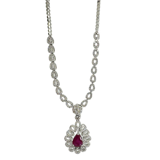 18K Diamond and Pearl Shaped Ruby Necklace