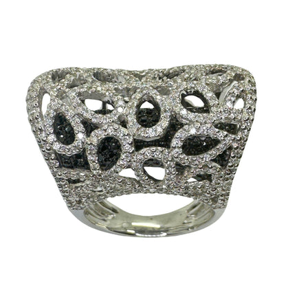 18K White Gold Black and White Diamond Cocktail Ring