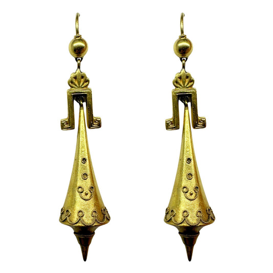 14k Etruscan Revival Gold Drop Earrings