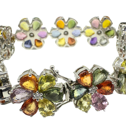 18k Modern Pear Cut Multicolor Sapphire and Diamond Flower Bracelet