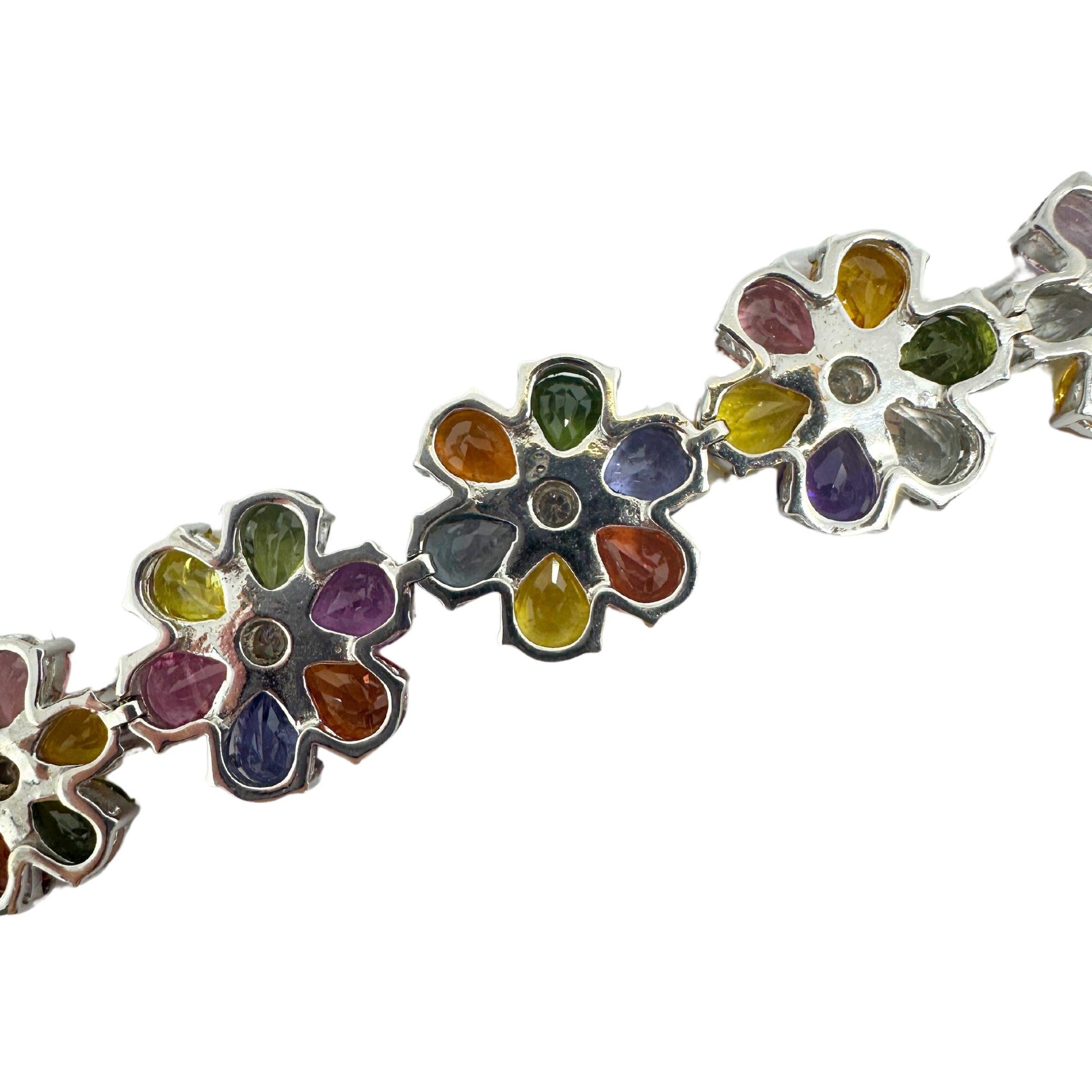 18k Modern Pear Cut Multicolor Sapphire and Diamond Flower Bracelet