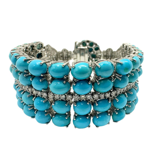 18K White Gold Diamond and Persian Turquoise Bracelet