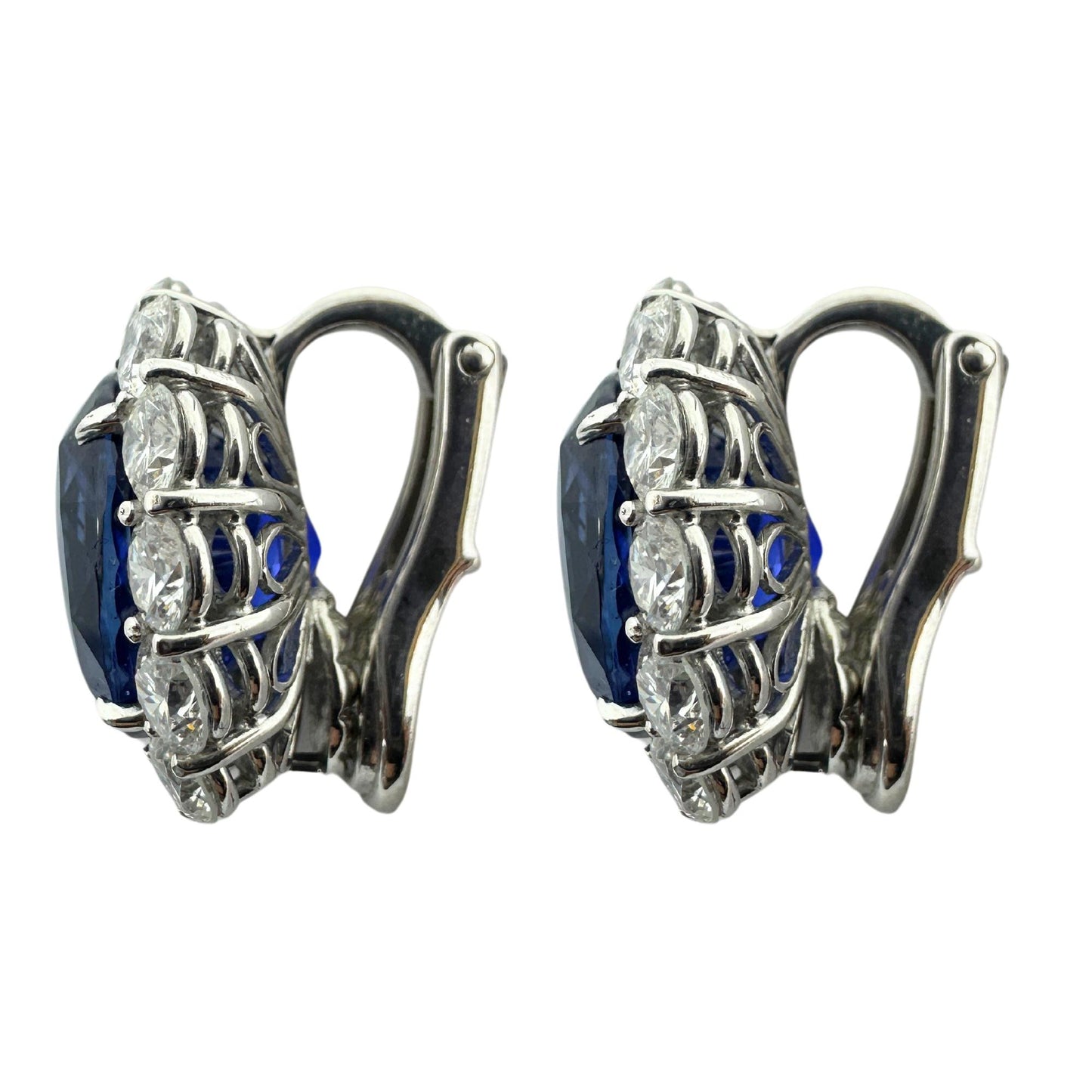 Platinum Sri Lanka Heated Sapphire and Diamond Cluster Earrings