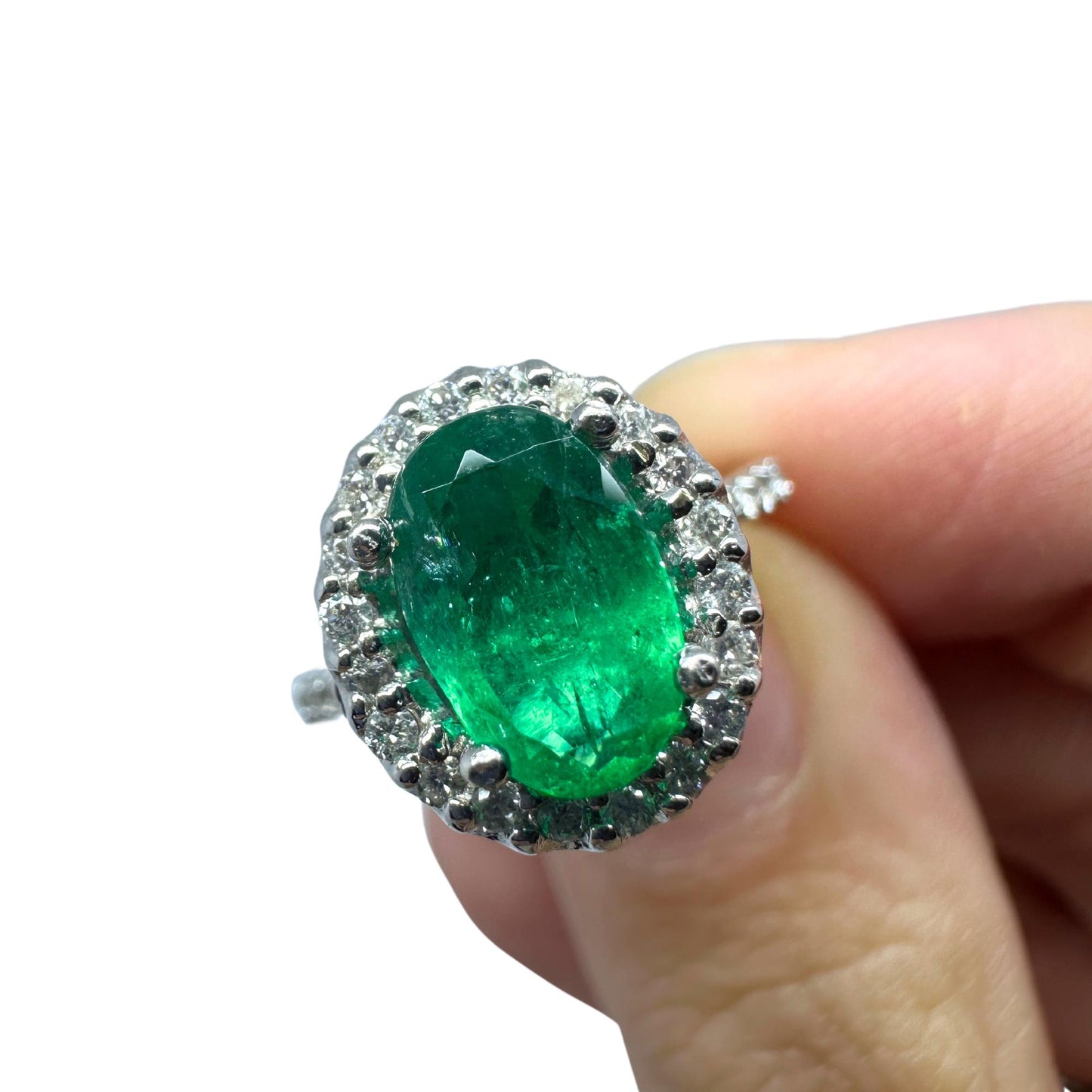 18K White Gold Diamond and Emerald Ring