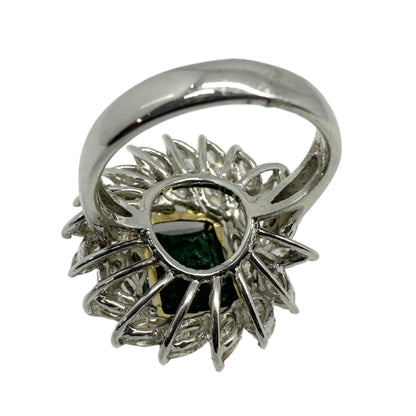 18k White Gold Marquise Diamond and Emerald Ring