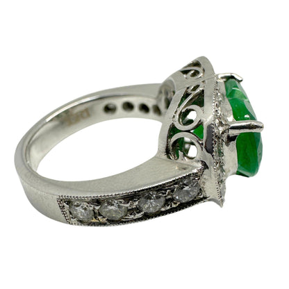 18k Heart Shaped 3.63 Carat Emerald and Diamond Ring