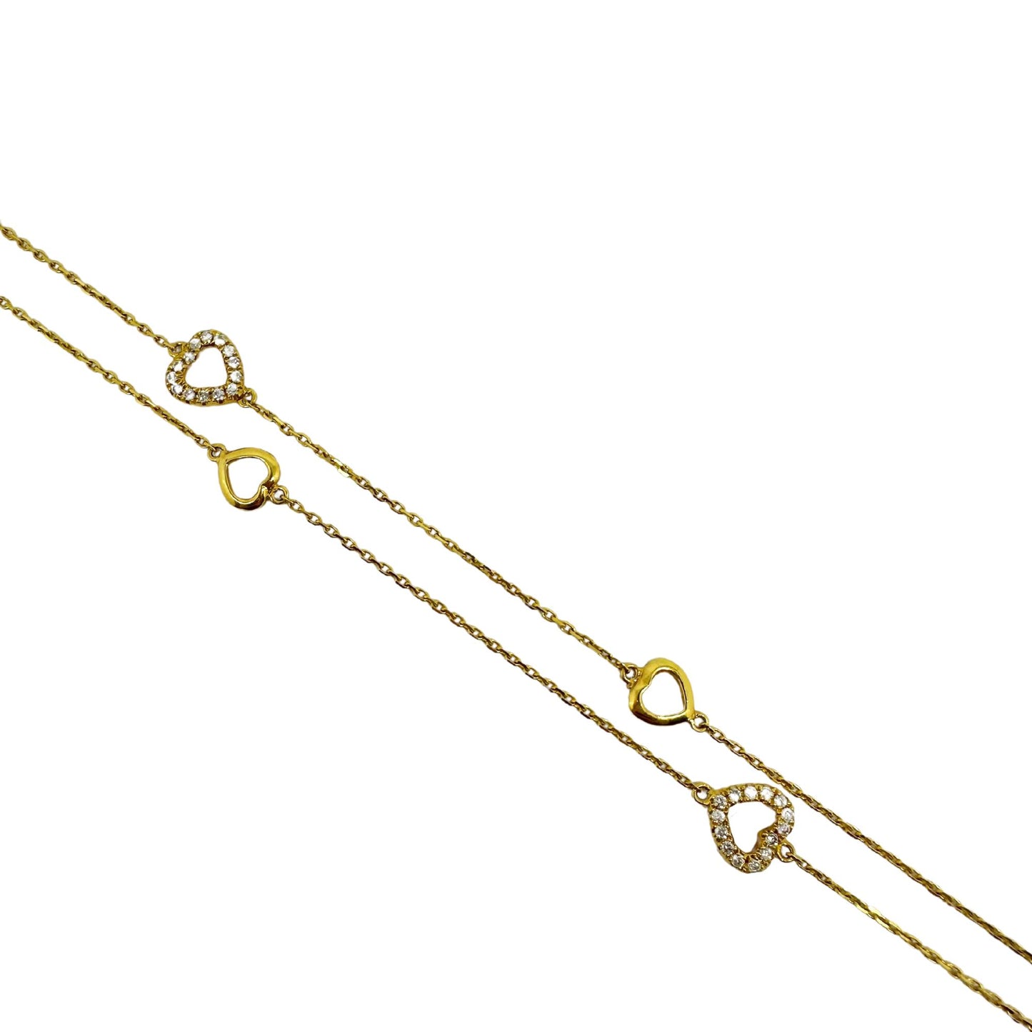 14K Yellow Gold Diamond By the Yard Chain Heart Necklace - 23 Inches