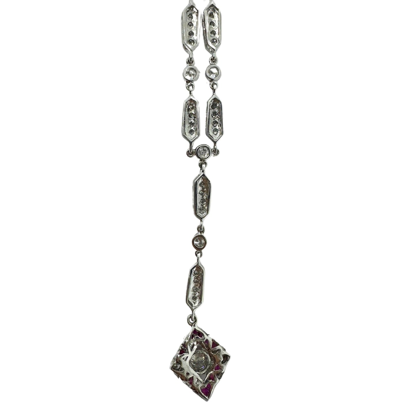 Estate 18K White Gold Diamond and Ruby Y-Necklace