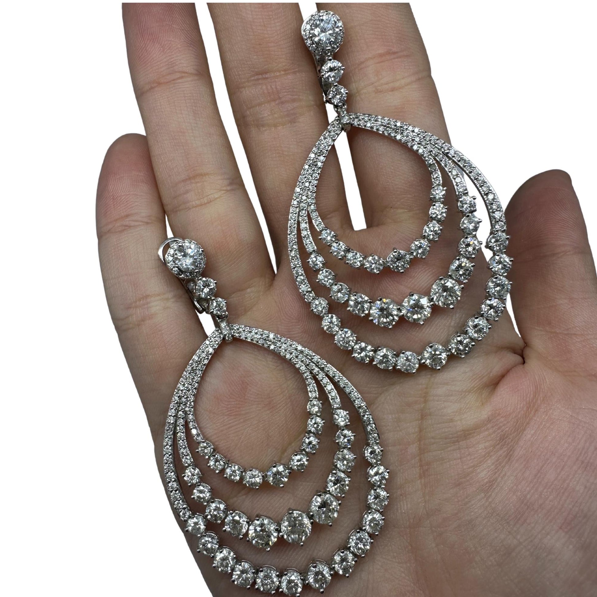 14K White Gold Diamond Dangle Earrings