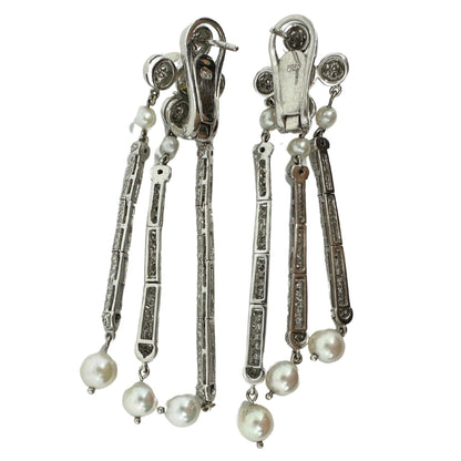 18K White Gold Diamond and Pearl Drop Earrings