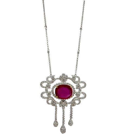 18K Two Tone Diamond and African Ruby Necklace