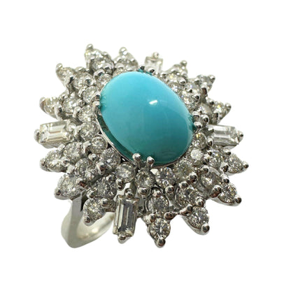 18k White Gold Diamond and Persian Turquoise Cluster Ring