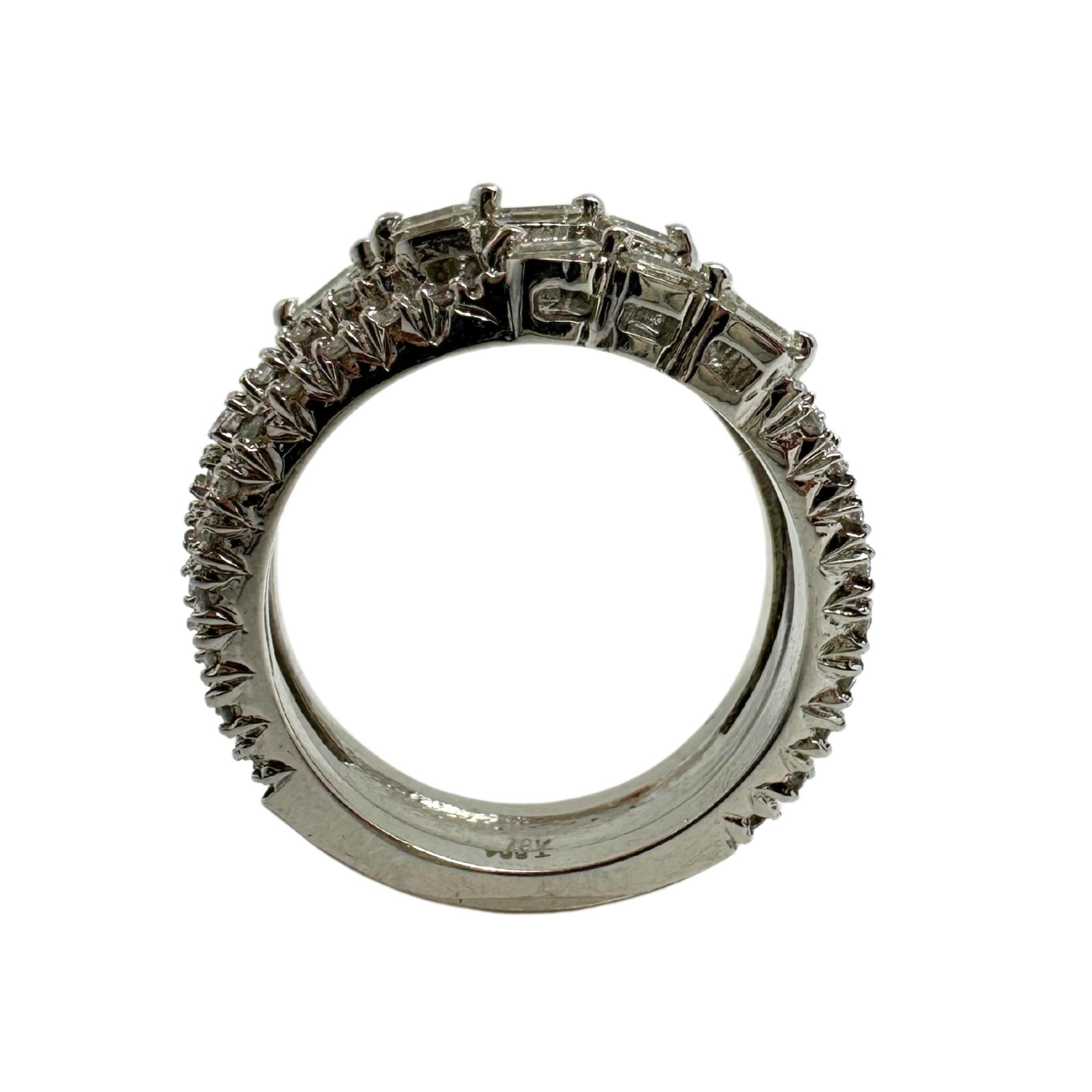 18K White Gold Emerald Cut Diamond Band Ring.
