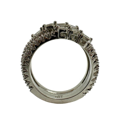 18K White Gold Emerald Cut Diamond Band Ring.
