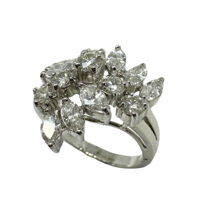 18K White Gold Marquise Cut Diamond Cluster Ring