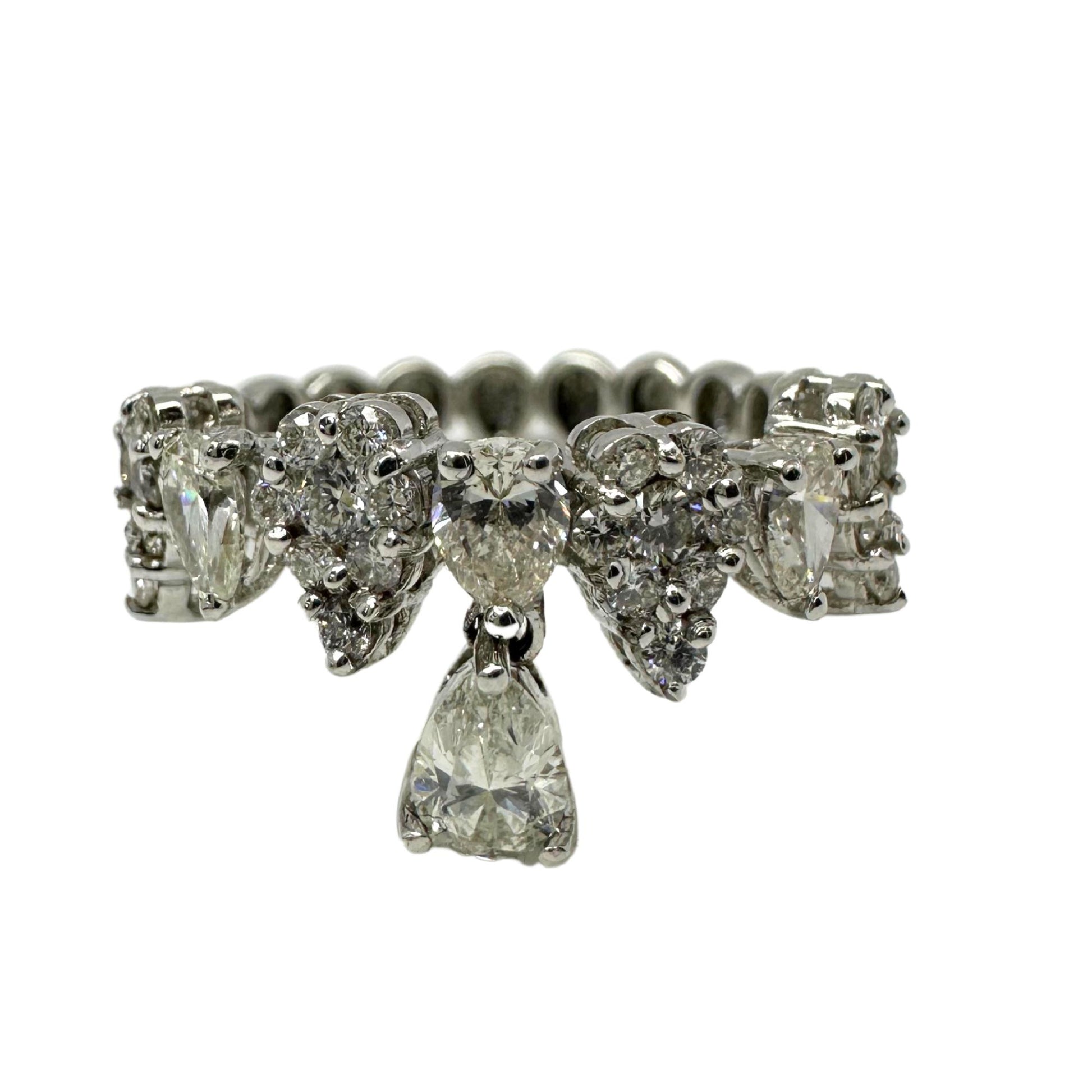 18K White Gold Pear Cut Diamond Dangling Band Ring