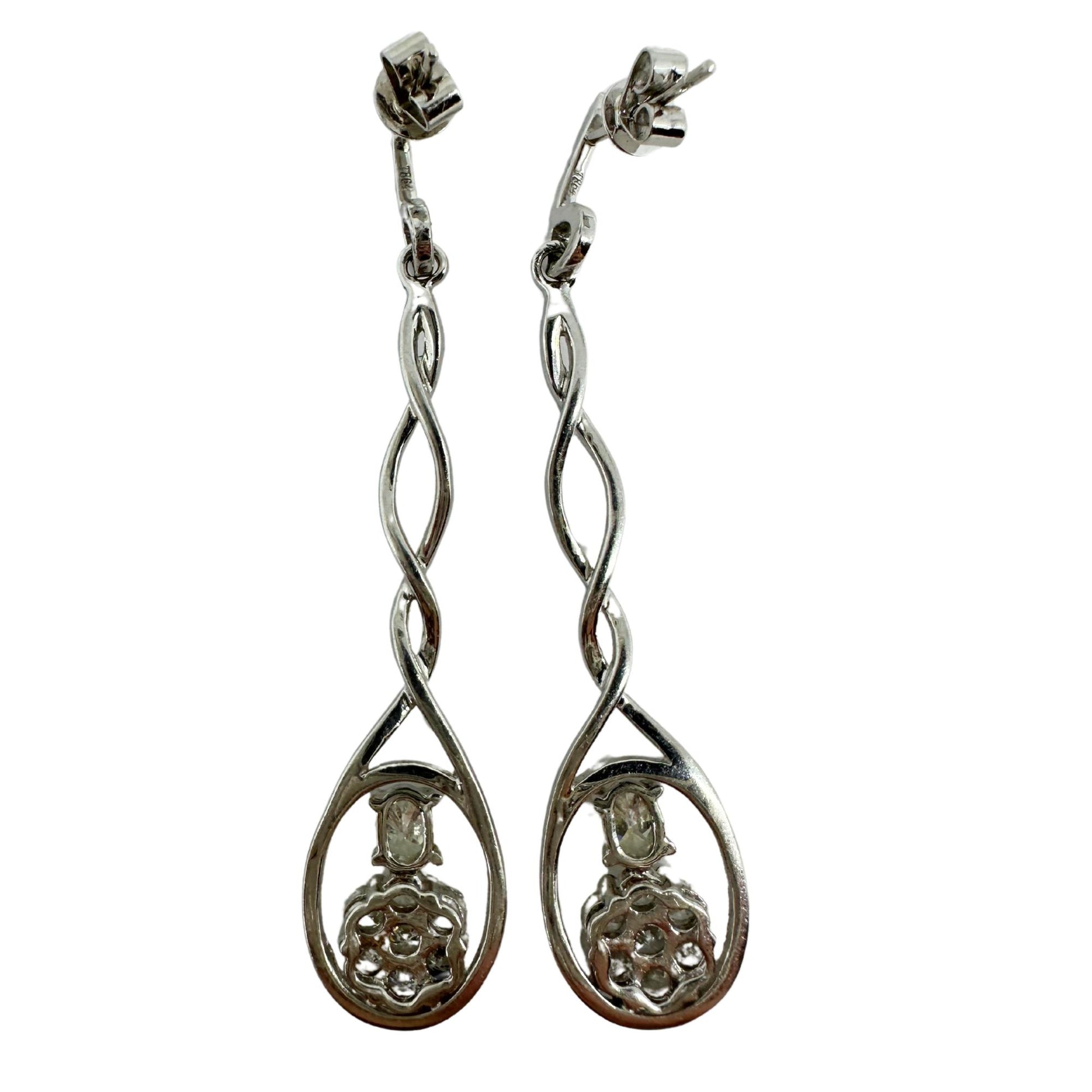18K White Gold Oval Cut Diamond Drop Earrings
