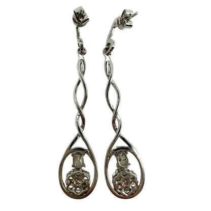 18K White Gold Oval Cut Diamond Drop Earrings