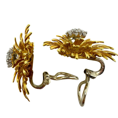 En Tremblant Estate 18K Yellow Gold Diamond Starburst Ear-Clips