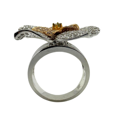18K Gold Flower Diamond Cocktail Ring – White, Pink & Yellow Diamonds