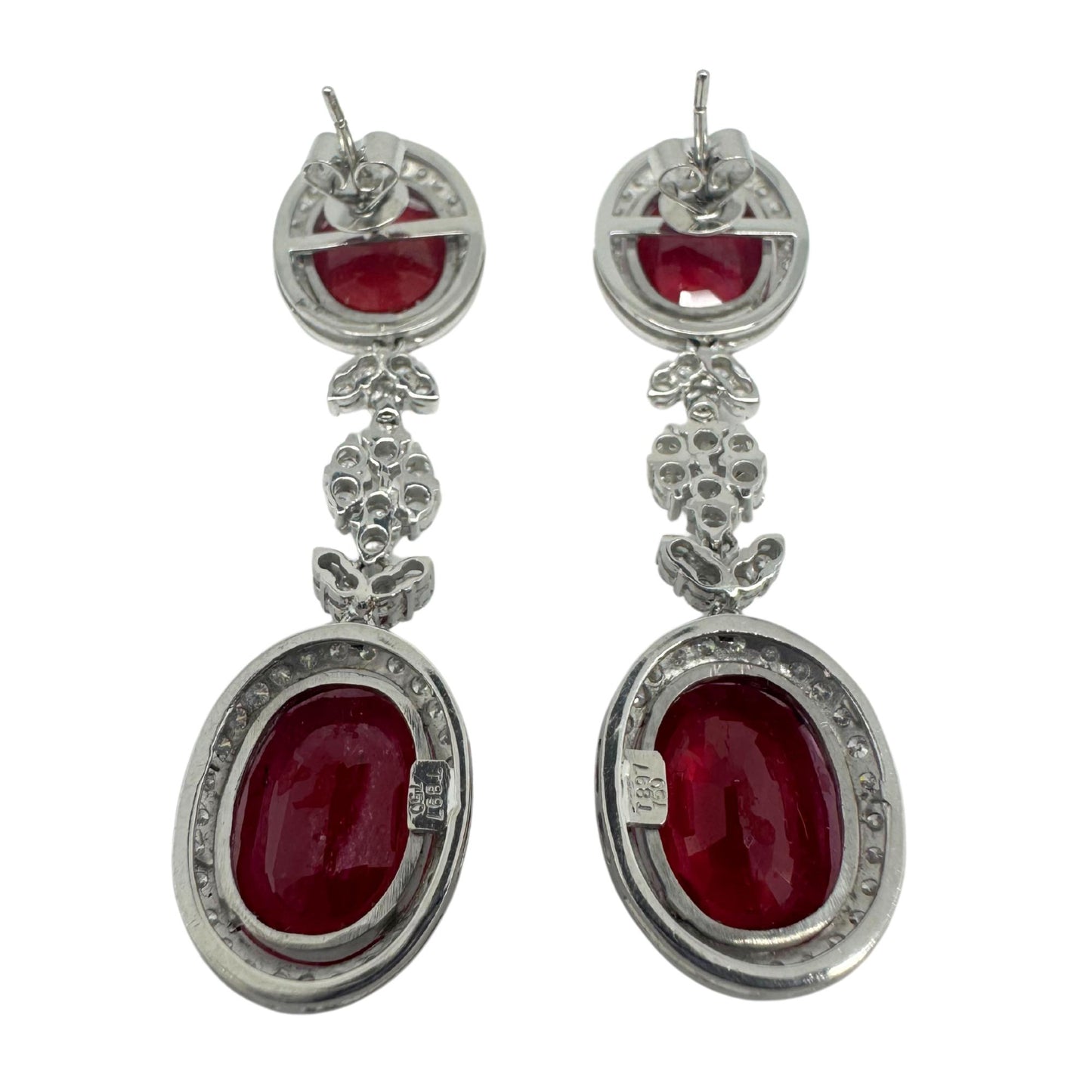 18K White Gold Diamond and African Ruby Drop Earrings