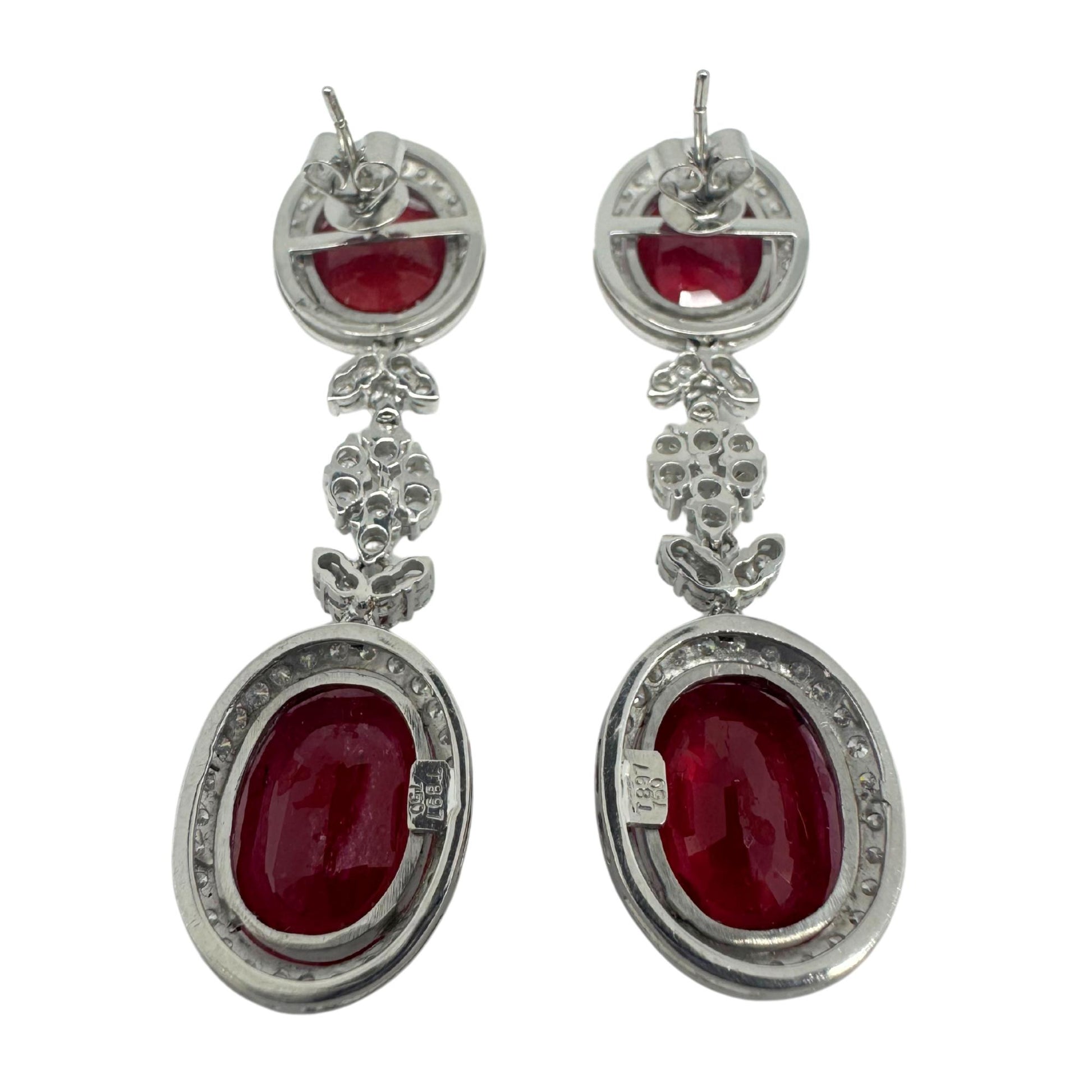 18K White Gold Diamond and African Ruby Drop Earrings
