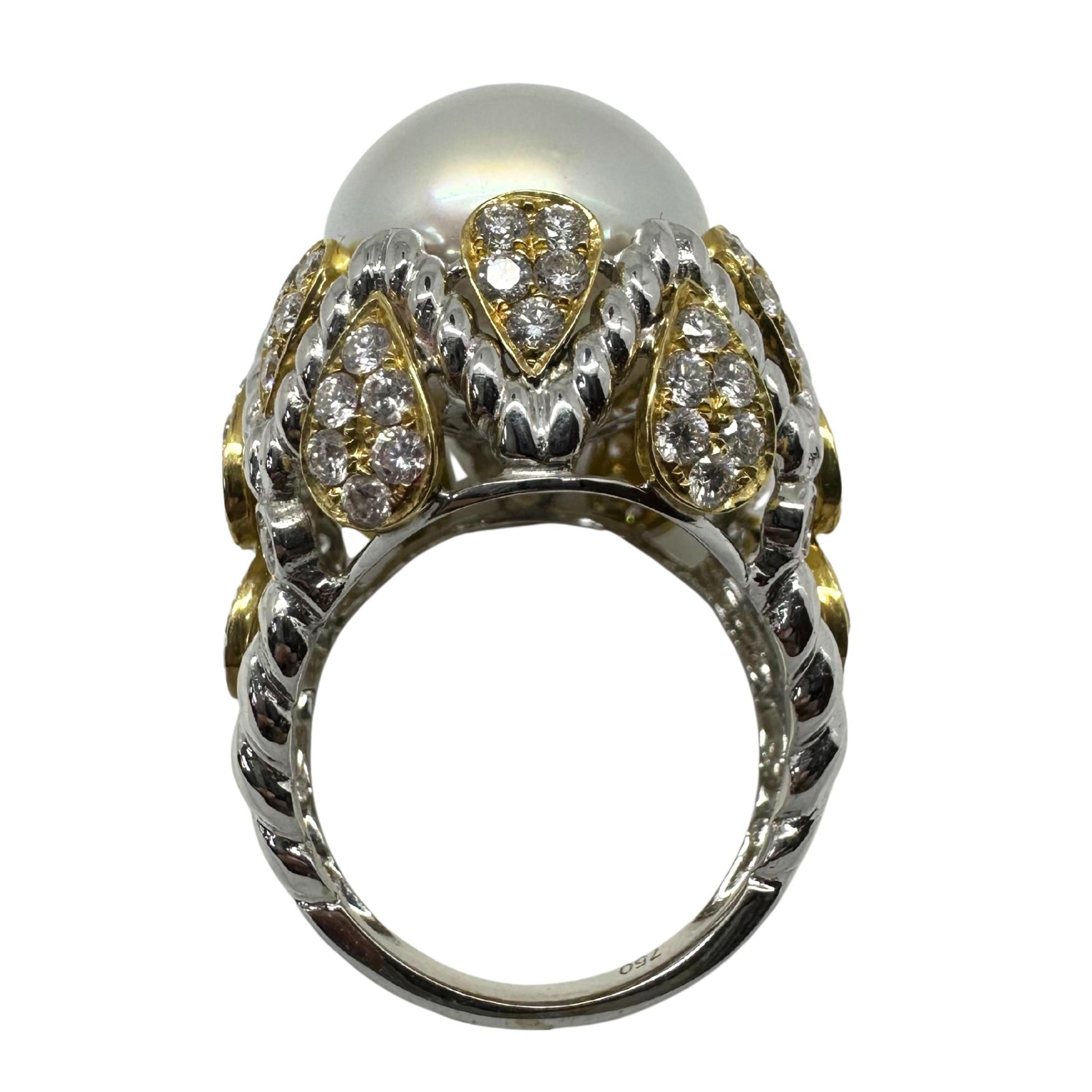 18K Two Tone Diamond and Pearl Cocktail Ring