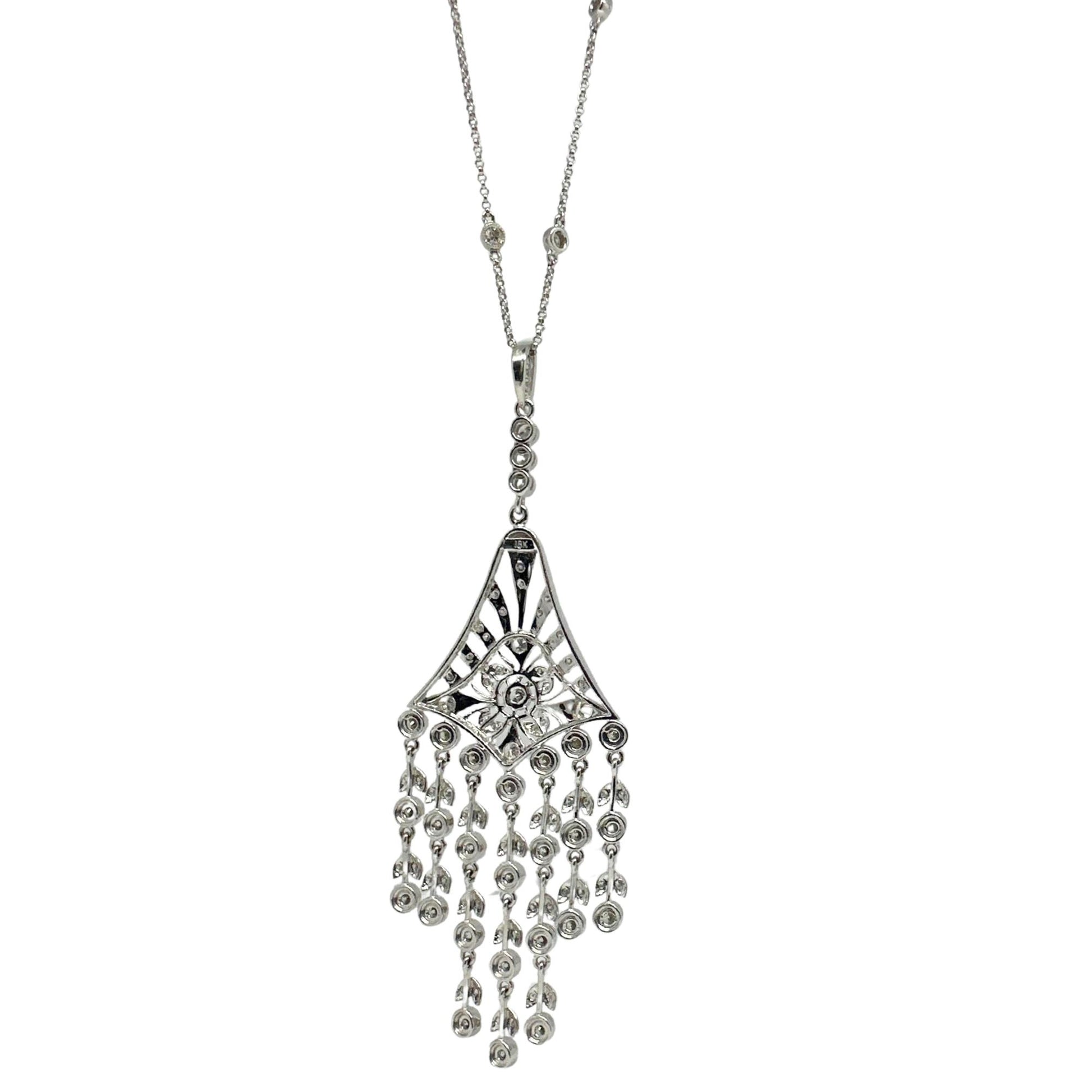 18K White Gold Diamond Pendant Chandelier Necklace