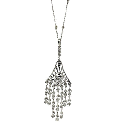 18K White Gold Diamond Pendant Chandelier Necklace