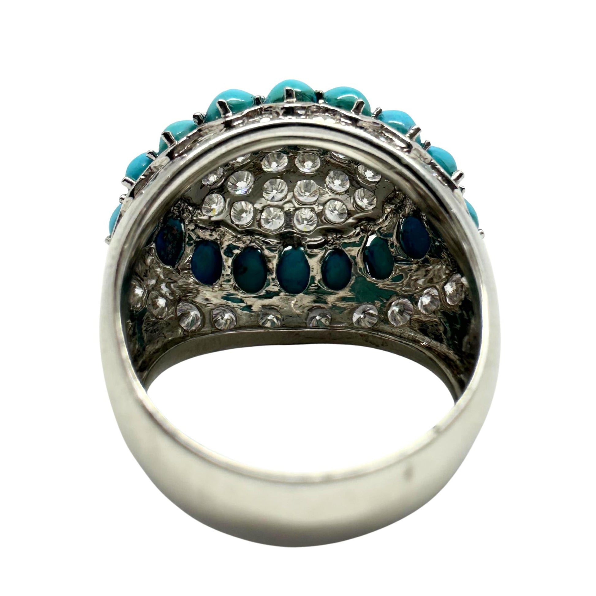 18K White Gold Diamond and Turquoise Cluster Ring