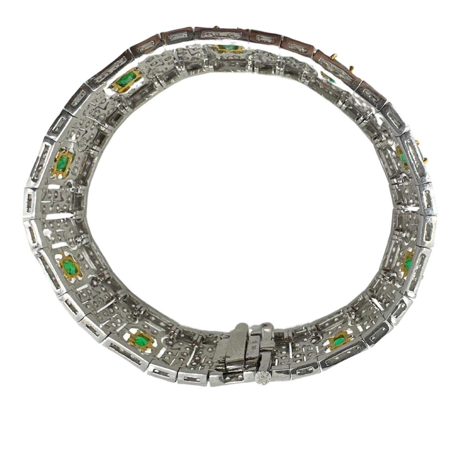 18K Two Tone Diamond and Emerald Openwork Bracelet