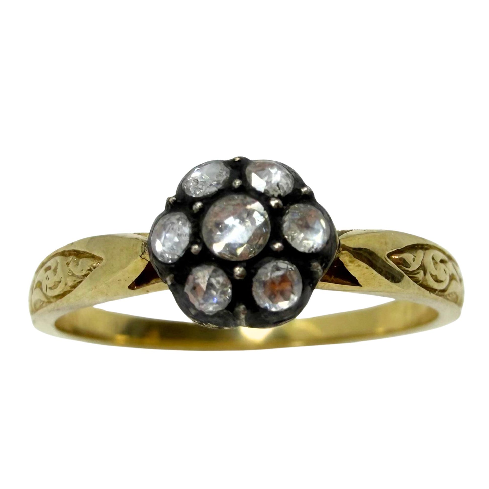 18K Yellow Gold With Silver Top 0.16 Carat Rose Cut Diamond Ring - Size 7.25
