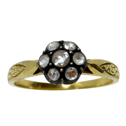 18K Yellow Gold With Silver Top 0.16 Carat Rose Cut Diamond Ring - Size 7.25
