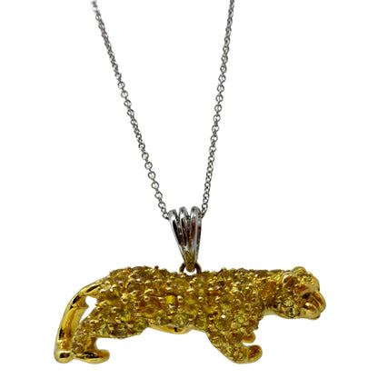 18K Yellow Gold Yellow Sapphire and Diamond Panther Pendant Necklace