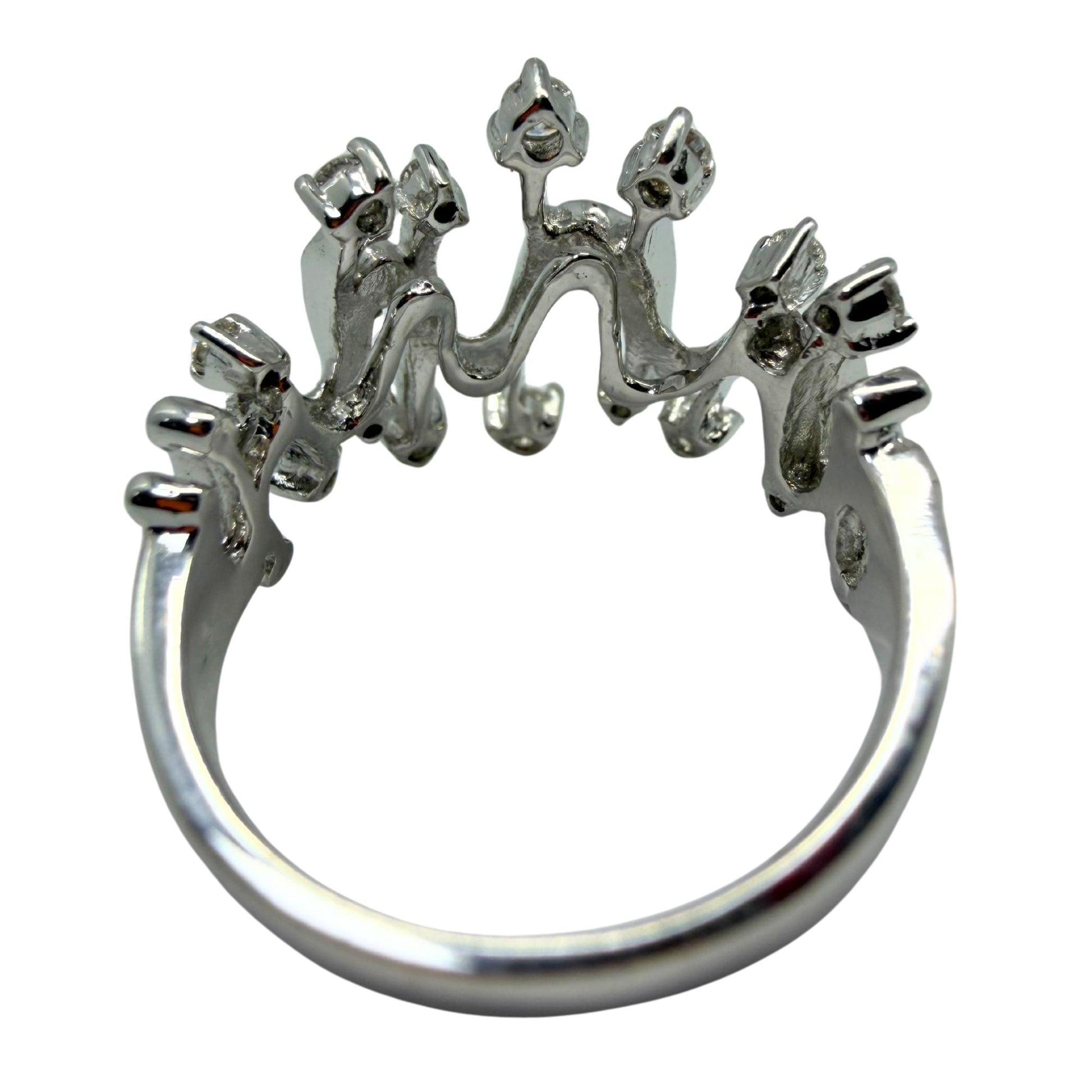 18K White Gold Diamond Abstract Wavy Band, Contemporary Statement Ring