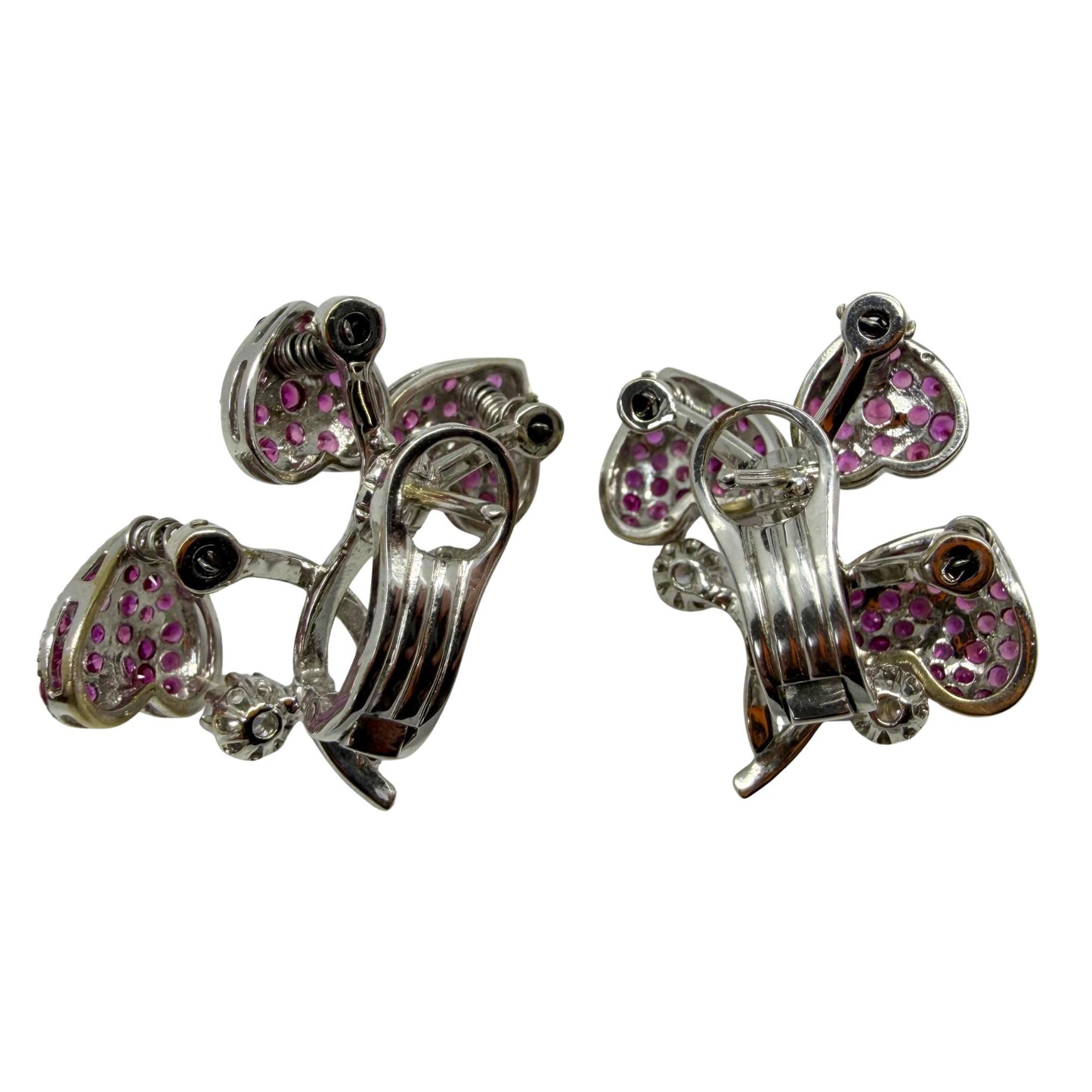 18k White Gold 3.26 Carat Pink Sapphire and Diamond Heart Spring Earrings