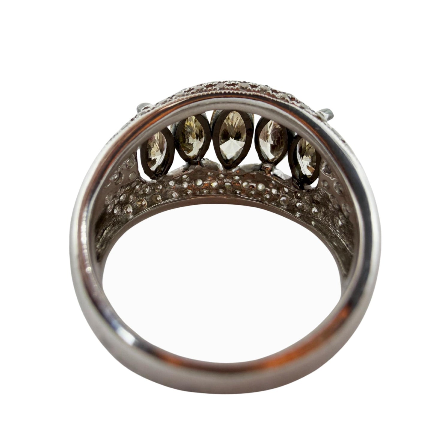 18k White and Champagne Brown Marquise Cut Diamond Wide Band Ring