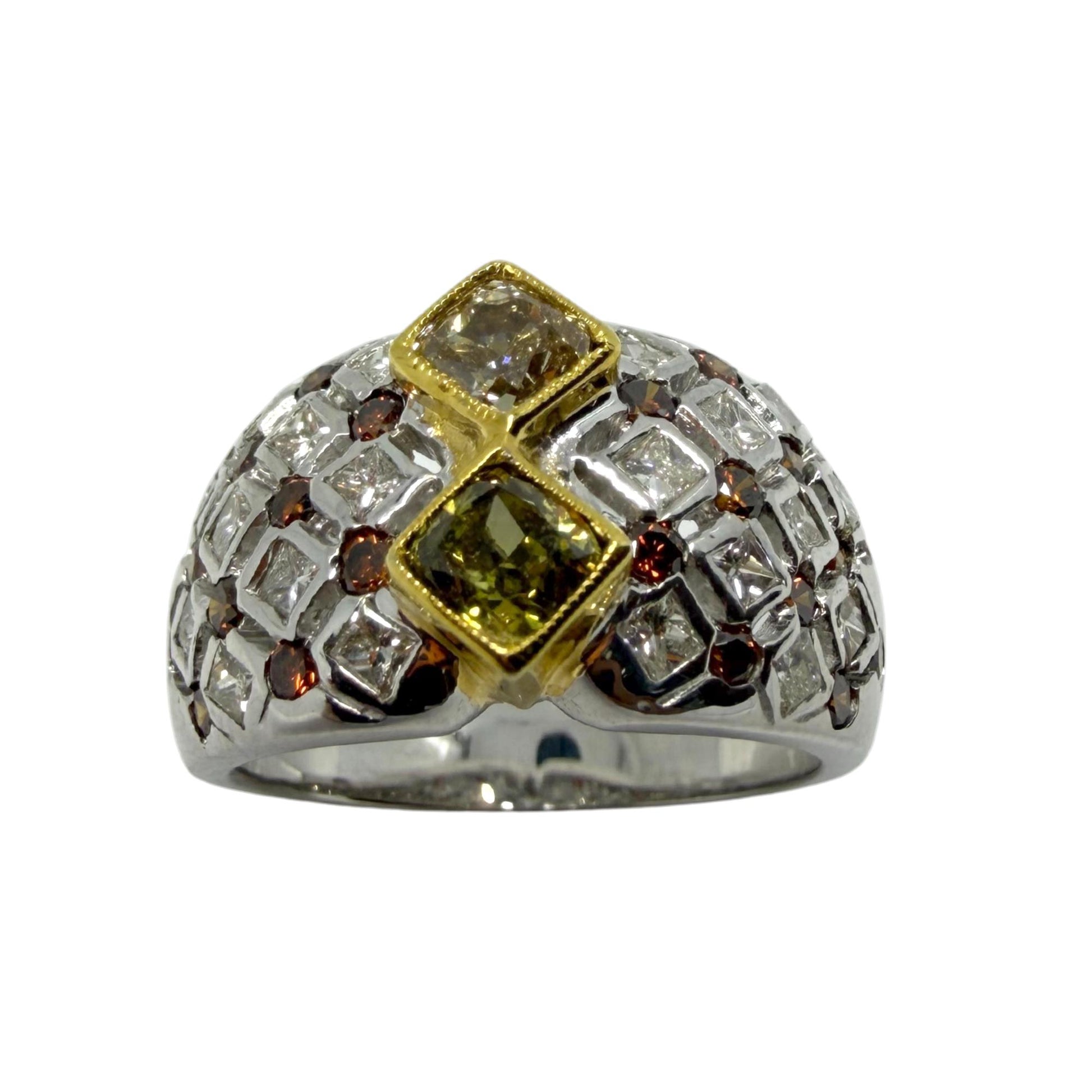 18K Two Tone Brown and White Diamond Wide Band Abstract Ring - Size