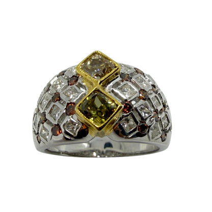 18K Two Tone Brown and White Diamond Wide Band Abstract Ring - Size