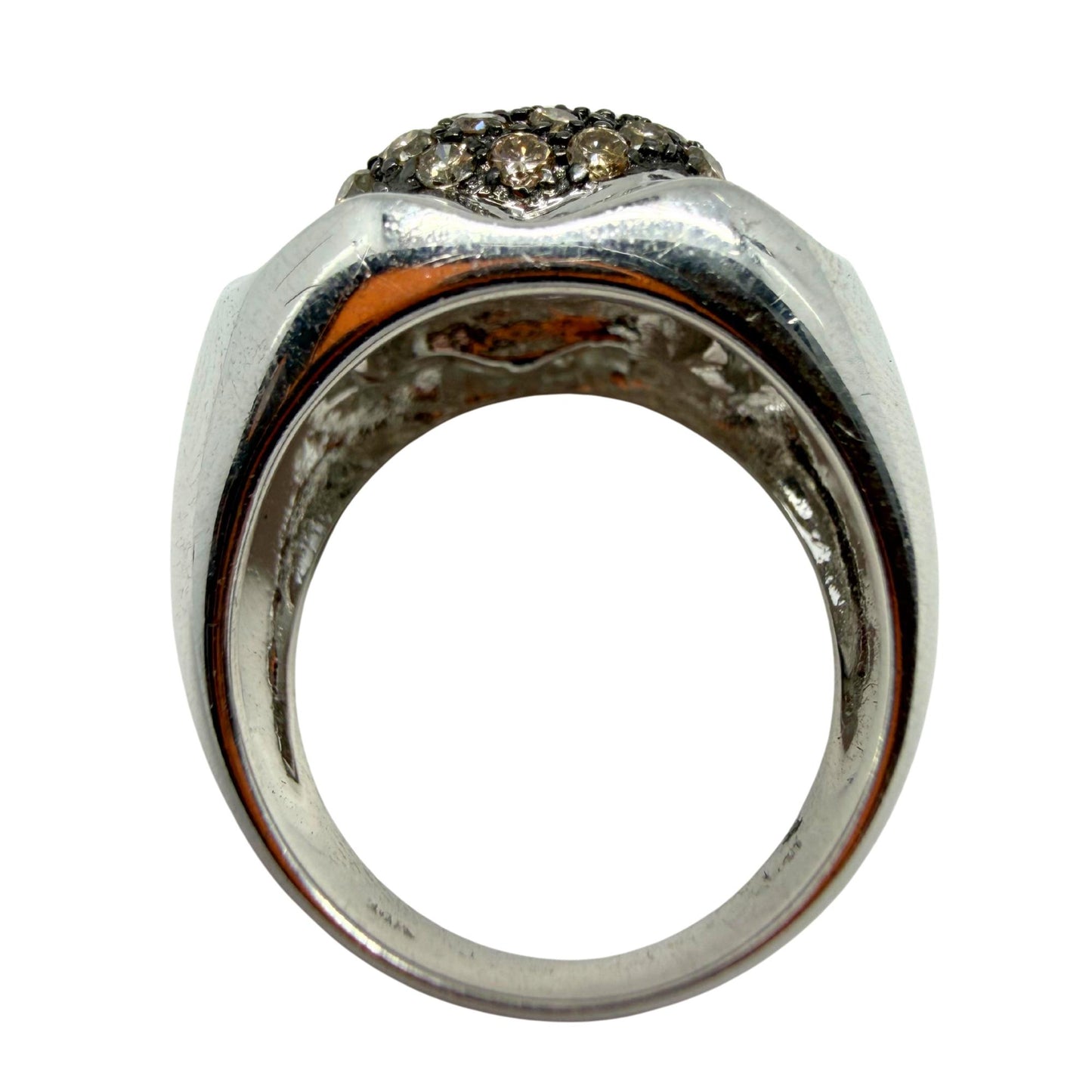 14K White Gold Brown and White Diamond Wide Band Dome Ring