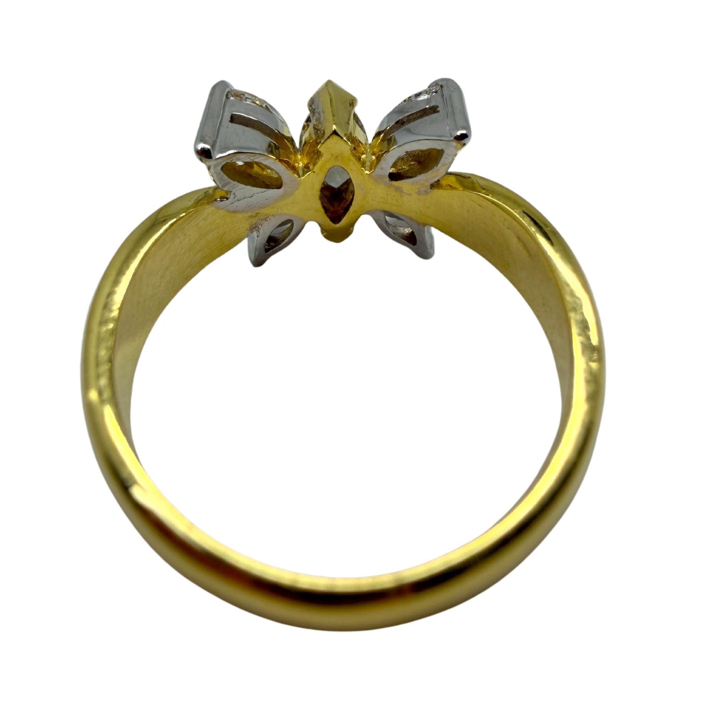 18K Yellow Gold Marquise Cut White and Brown Diamond Butterfly Ring