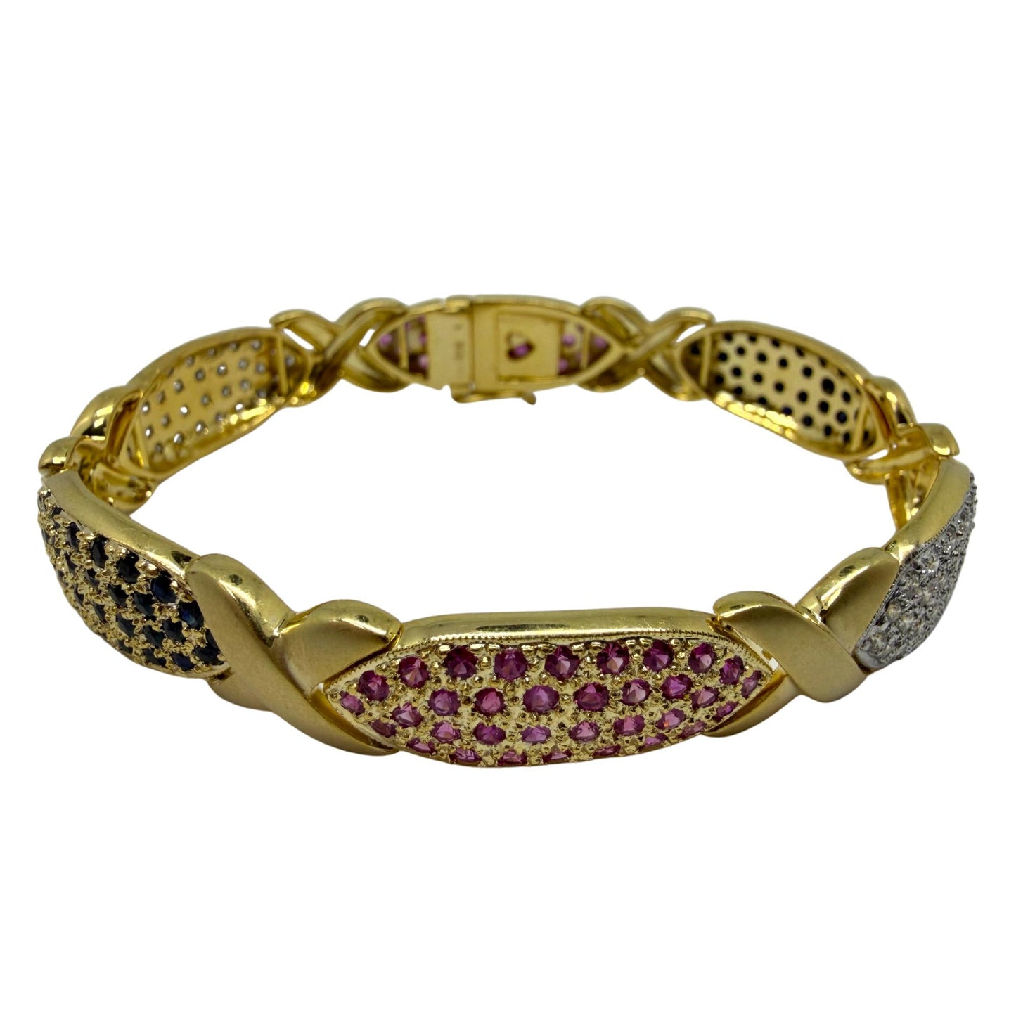 18K Yellow Gold Diamond and Multi Color Sapphire Bracelet