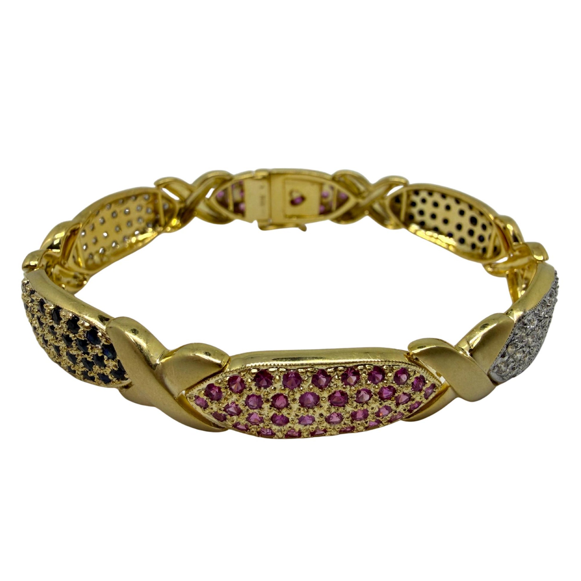 18K Yellow Gold Diamond and Multi Color Sapphire Bracelet