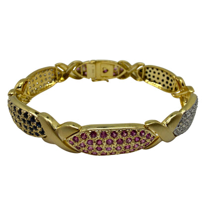 18K Yellow Gold Diamond and Multi Color Sapphire Bracelet