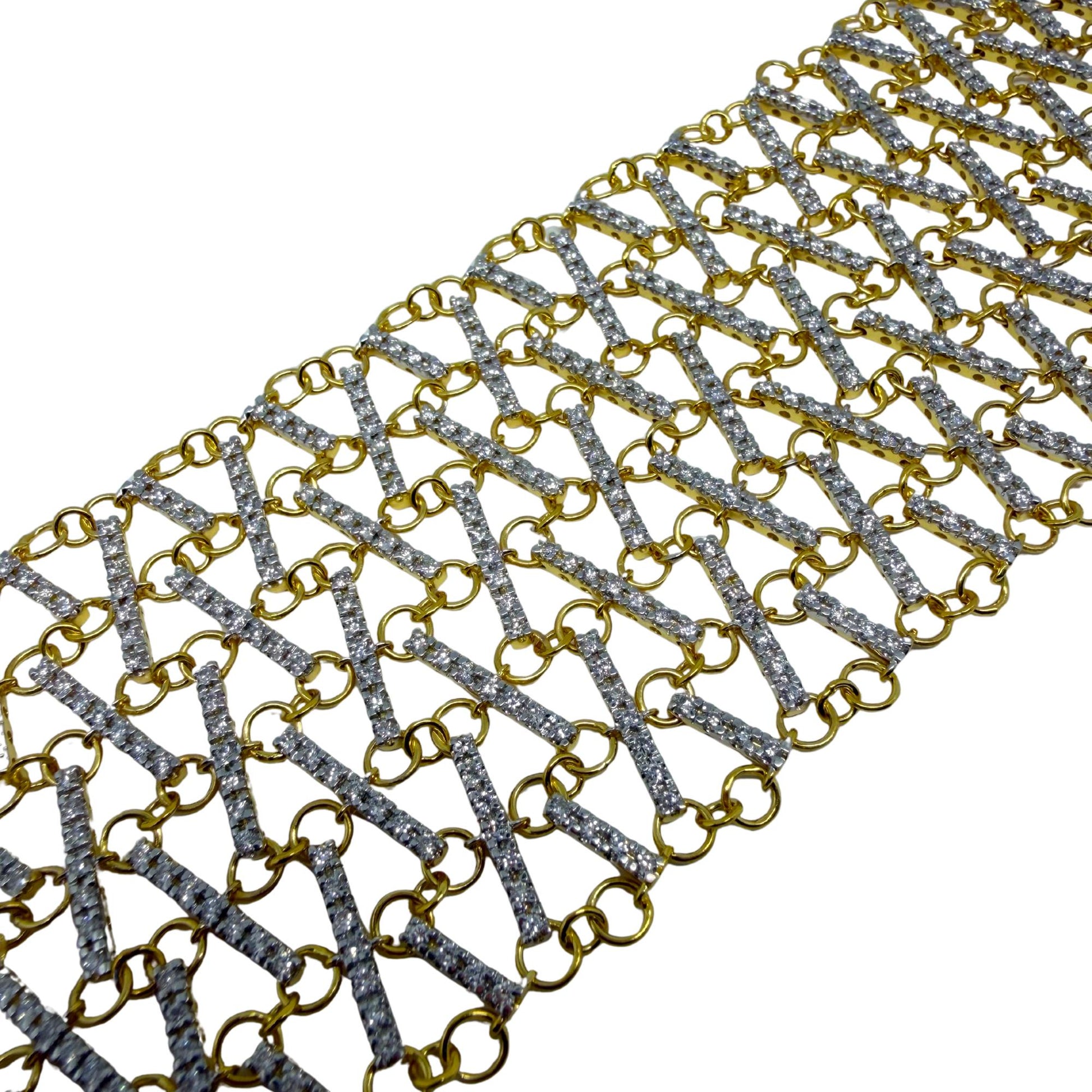 18K Yellow Gold Diamond Lattice Bracelet - 7 inches