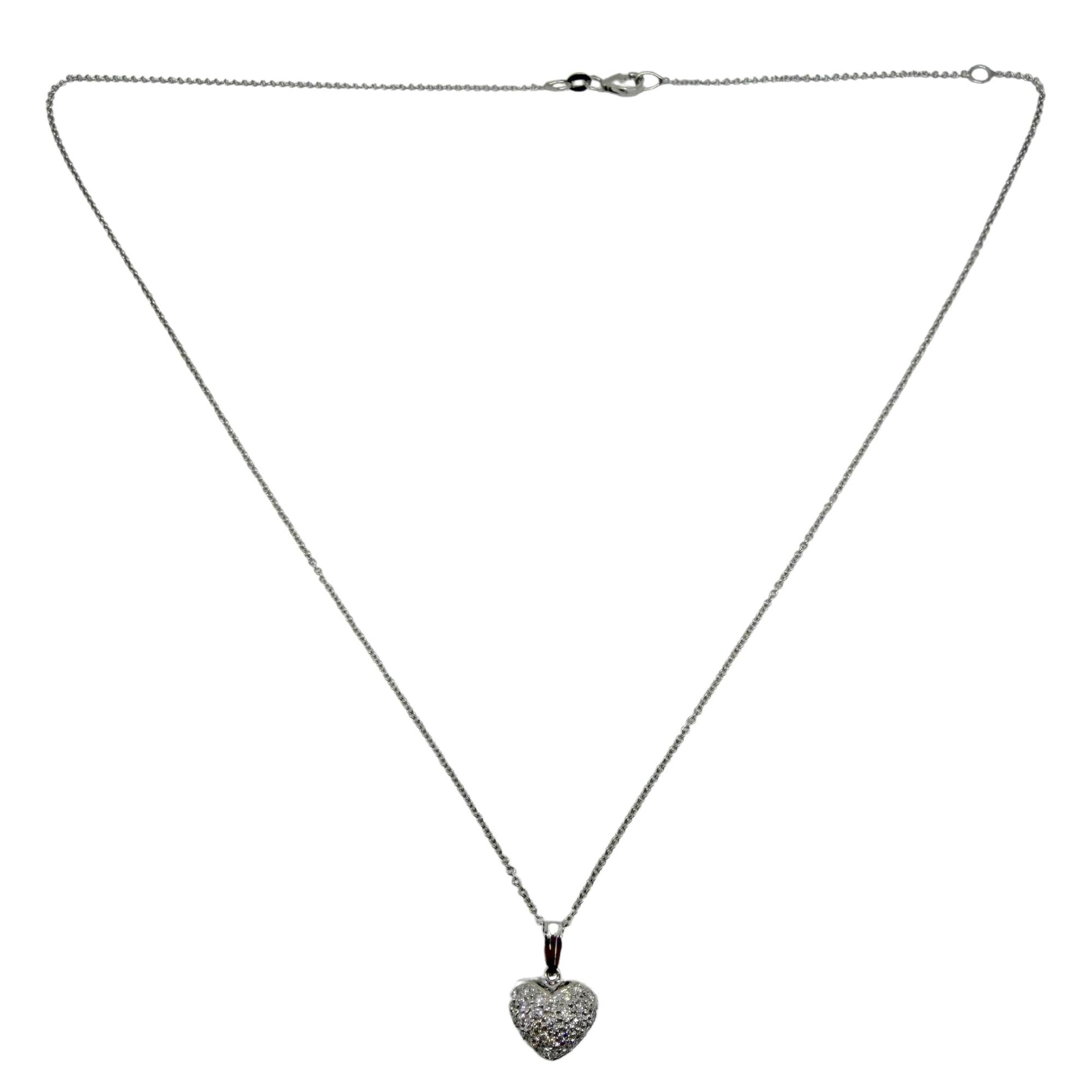 18K White Gold .58 Carat Diamond Heart Pendant Necklace